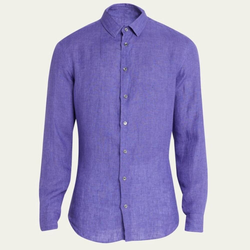 NWT Giorgio Armani Men’s Linen Sport Shirt Purple Button Up Size 44 Designer